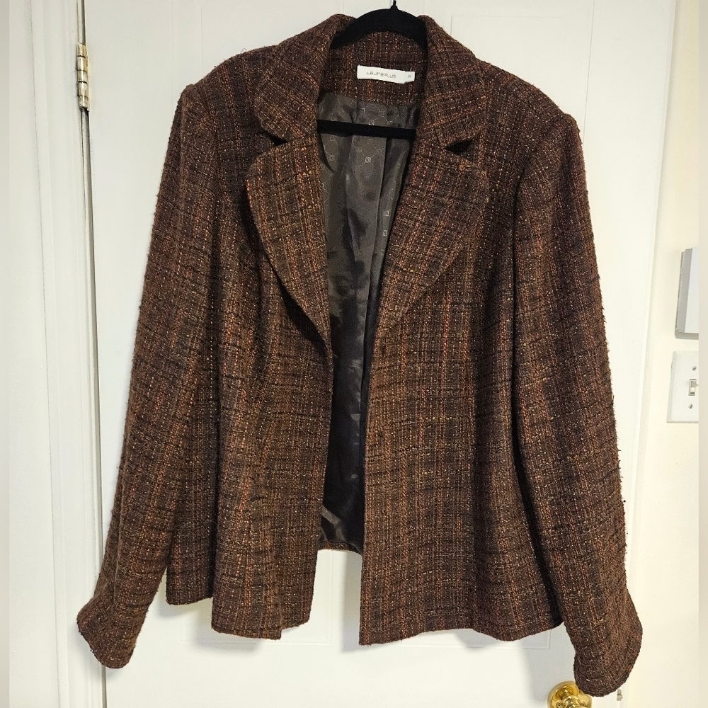 Womens plus size 2X blazer sz 24 brown pink long sleeve relaxed fit Tweed